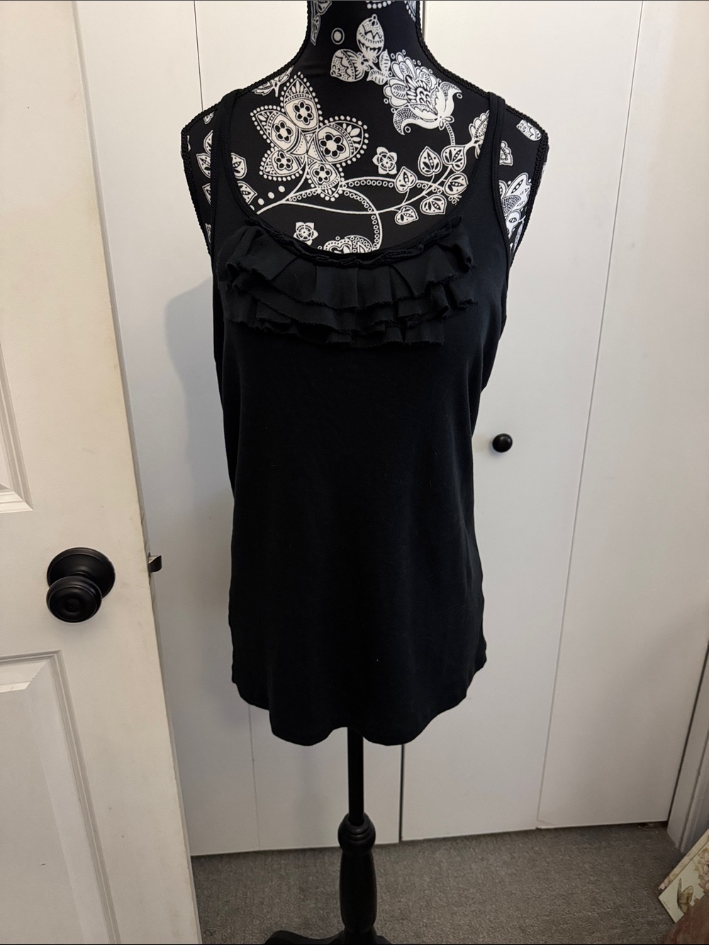 J. Crew Black Ruffle Scoop Neck Tank